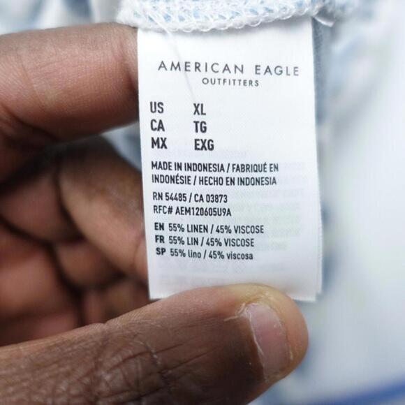 American Eagle Outfitters Cropped Shirt Women XL Blue Striped Collared Button-Up - Picture 6 of 7